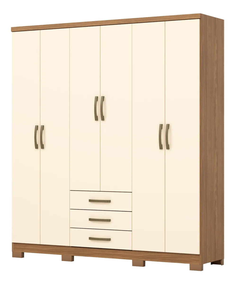 GUARDA ROUPA HENN CAJU 6PORTAS NATURE/OFF...